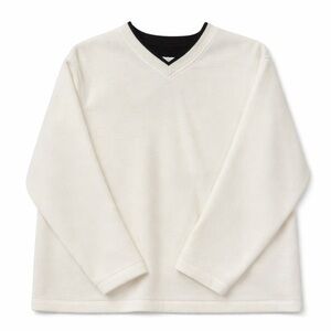 White V-Neck Fleece Sweater